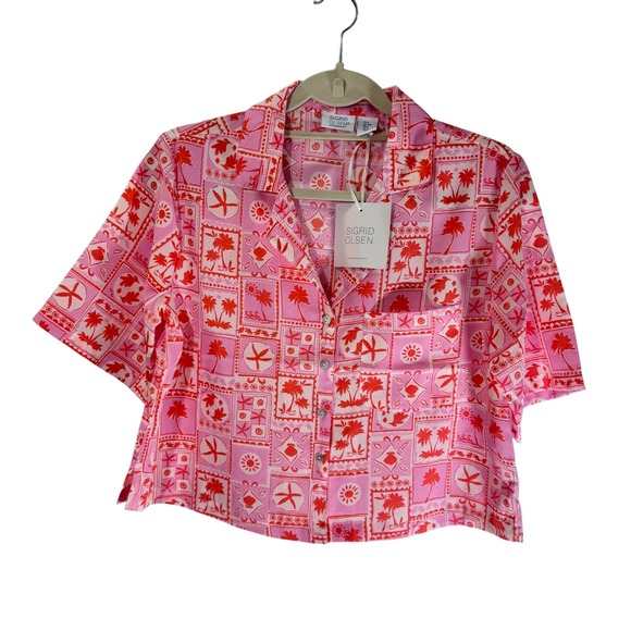 NEW Sigrid Olsen Sleepwear Size Pink Coral Tropical Notch Pajama 2 pcs Short Set - Picture 10 of 12
